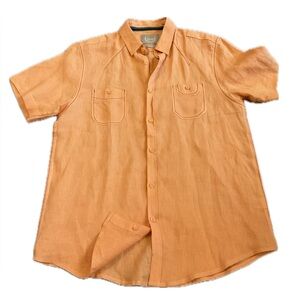 ***BRUNO New York Fitted Men's Orange linen Button Down Shirt .